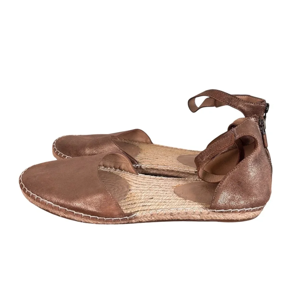 Eileen Fisher Womens Metallic Bronze Leather Ankle Strap Espadrille Sandals 11